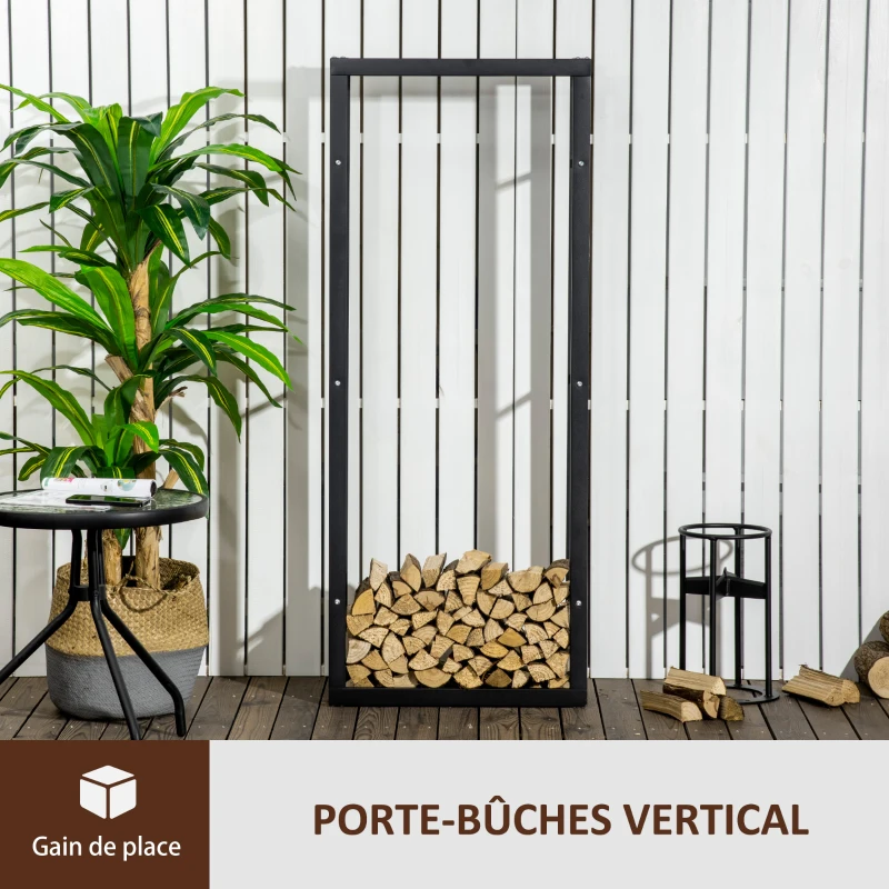 HOMCOM Range bûches Etagère porte bois de cheminée porte-bûches intérieur et extérieur charge max. 100 Kg dim. 60L x 25l x 150H cm métal noir