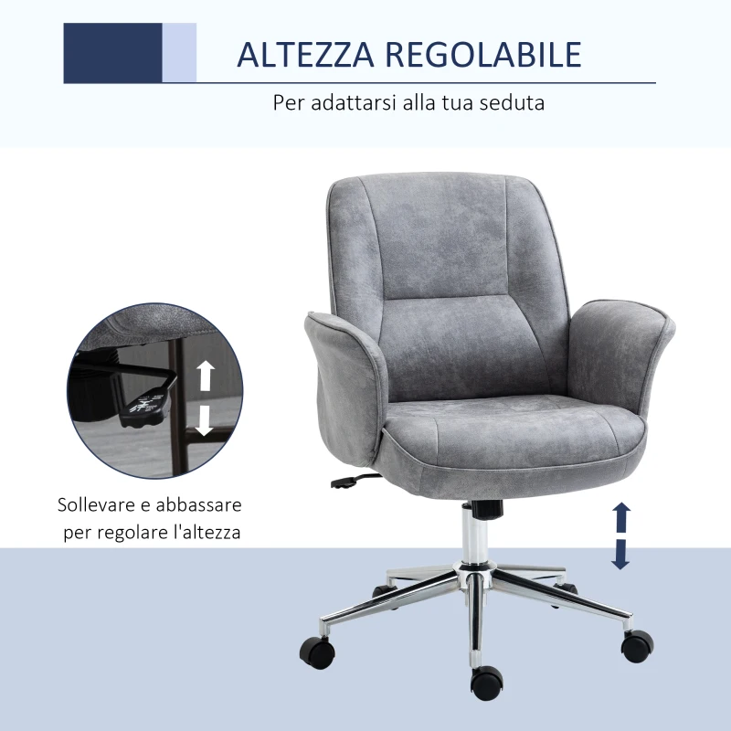 Vinsetto Sedia da Ufficio Ergonomica Altezza Regolabile e Dondolo, Rivestimento in Microfibra, 67x69x92-102cm, Grigio Chiaro