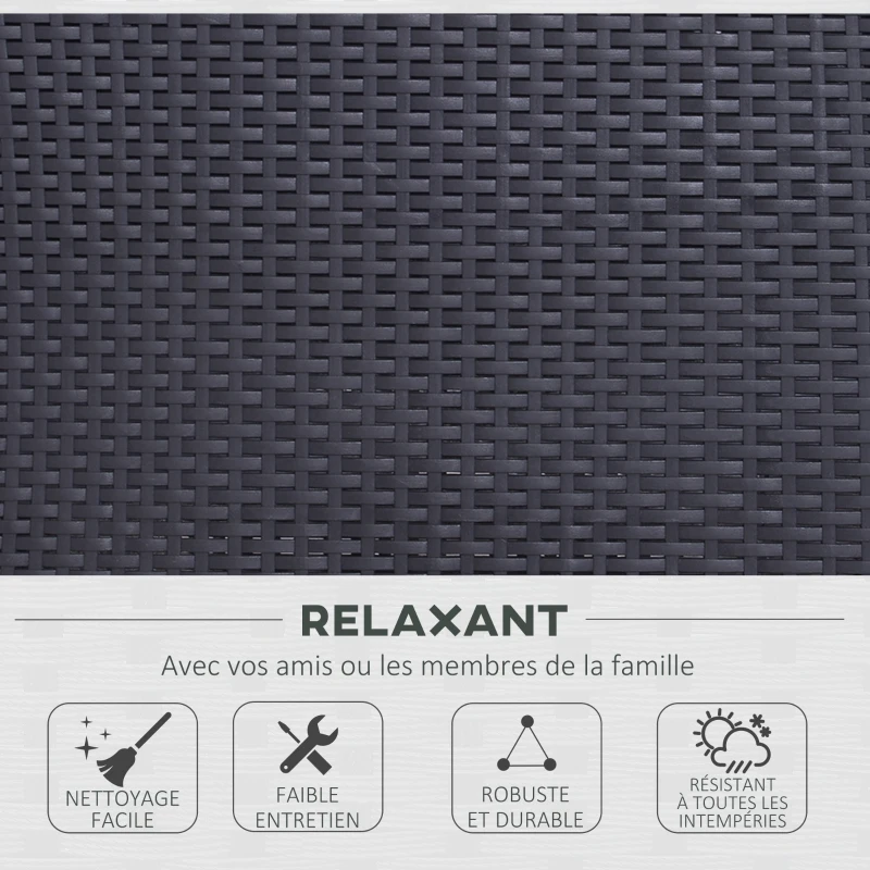 Outsunny Salon de Jardin 4 pers. 4 pièces Style Contemporain Coussins Grand Confort Inclus Polyester Gris Clair résine tressée Noir