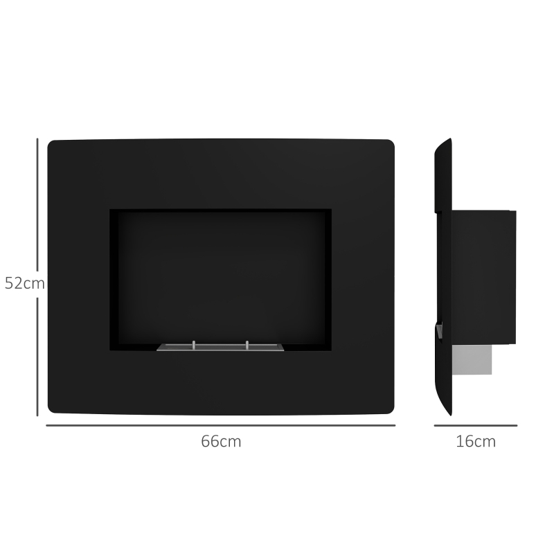 HOMCOM Caminetto a Bioetanolo da Incasso in Acciaio, Durata 3.3 Ore e Capacità 0.9L, 66x16x52 cm, Nero