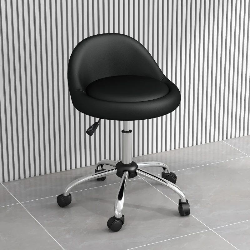HOMCOM Sgabello con Ruote, Seduta Girevole, Altezza Regolabile e Rivestimento in Finta Pelle PU, Nero