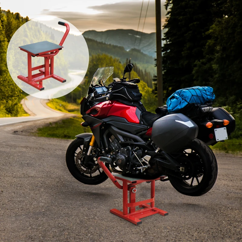 HOMCOM Lève moto béquille d'atelier stand moto tout-terrain moto cross supermotard hauteur réglable rouge et noir