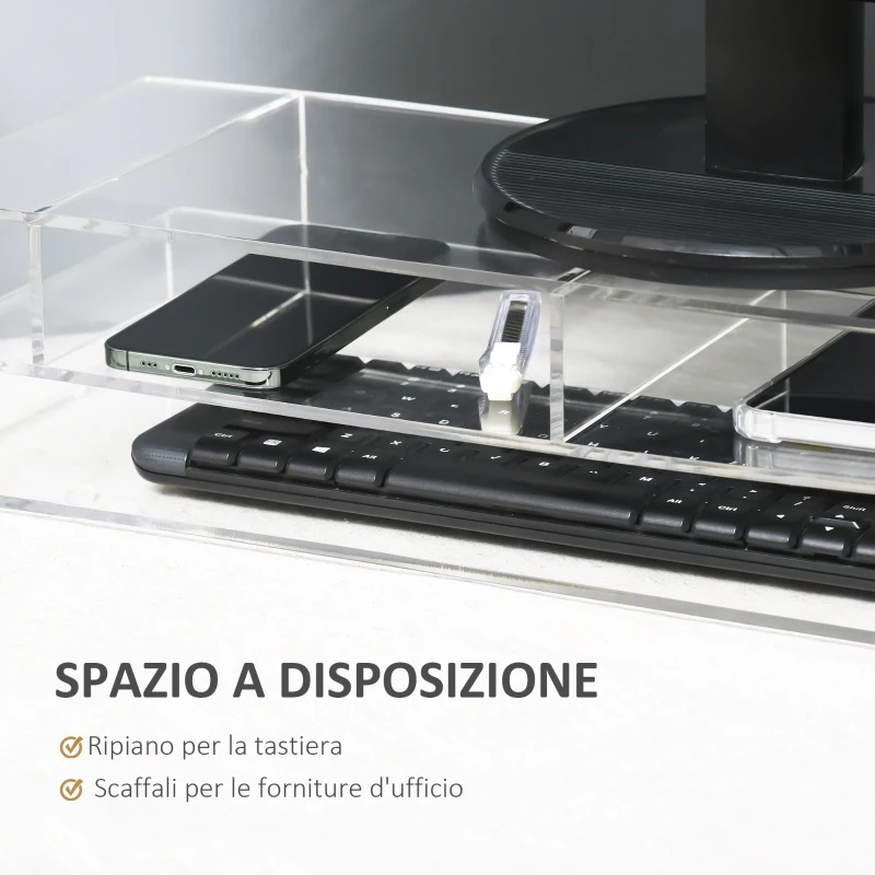 HOMCOM Supporto per Monitor PC in Acrilico con Scomparti Centrali, 57x19x11.5cm, Trasparente