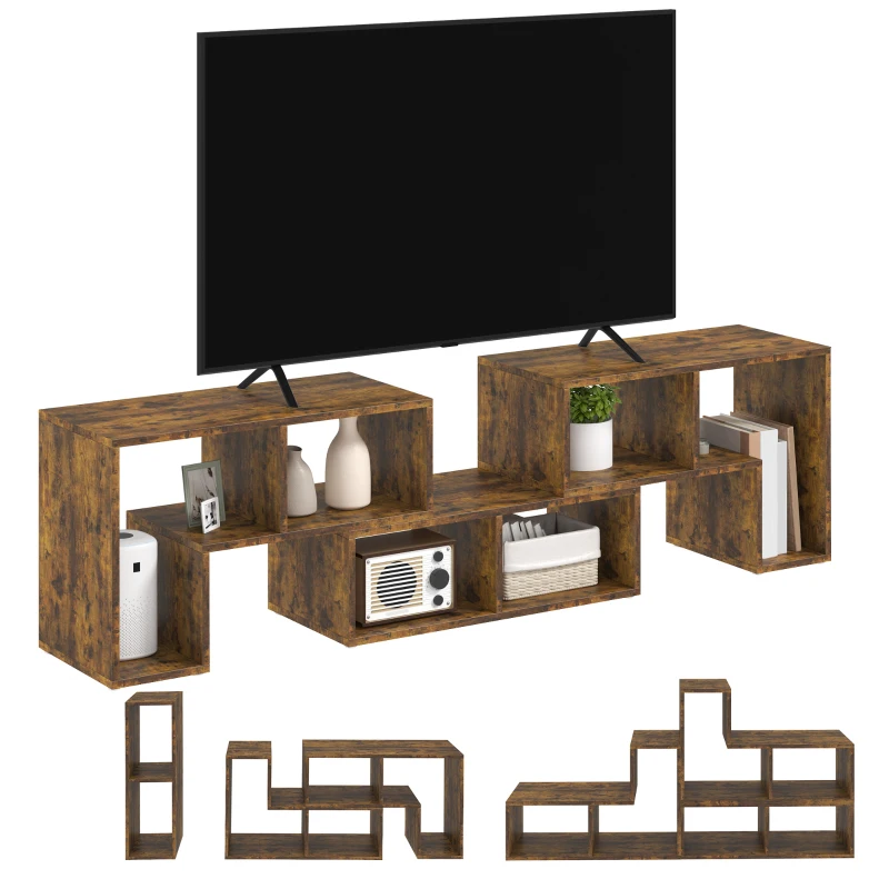 HOMCOM Three-Block Modular TV Stand - Rustic Brown