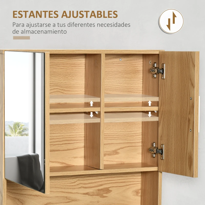 kleankin Armario de Baño con Espejo Mueble Colgante de Aseo con 2 Puertas y 2 Estantes Ajustables Interiores 54x15,2x55,3 cm Natural