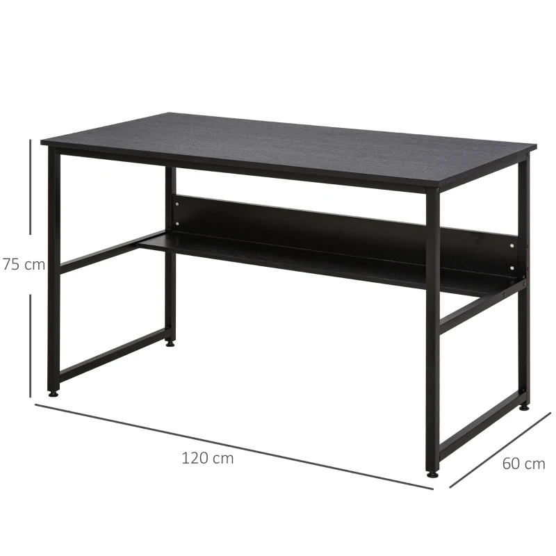 HOMCOM Computer Desk with Storage Shelf, 120 x 60cm Home Office Desk with Metal Frame, Study Table, Easy Assembly, Black