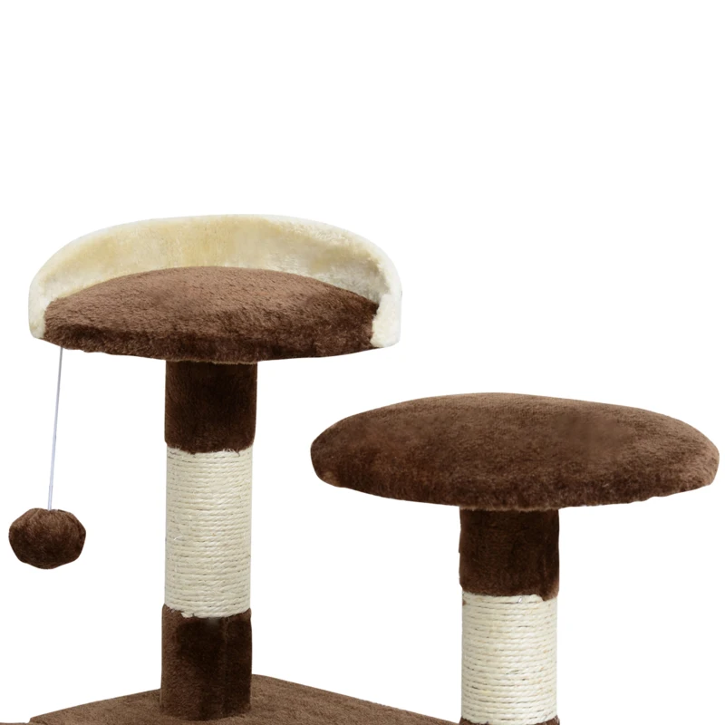 PawHut Albero Tiragraffi per Gatti in Peluche e Sisal con Cucce e Pallina 50×50×134.5cm Caffè e Crema