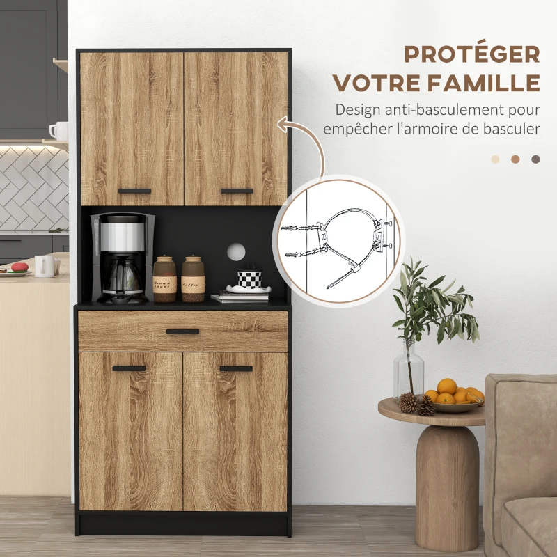 HOMCOM Armoire de cuisine Buffet meuble de rangement, 2 placards 4 portes 1 tiroir, passe-câbles 80L x 40P x 180H cm(m-6)