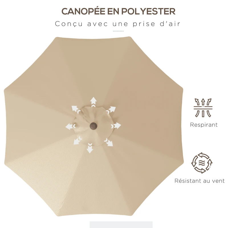 Outsunny Parasol de jardin Ø 2,63 m en métal Rond Polyester 180g/m² manivelle inclinable beige
