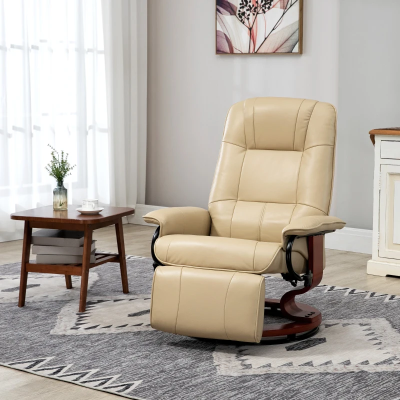 HOMCOM Fauteuil relax inclinable repose-pieds réglable pivotant 360° piètement bois revêtement synthétique crème(m-2)