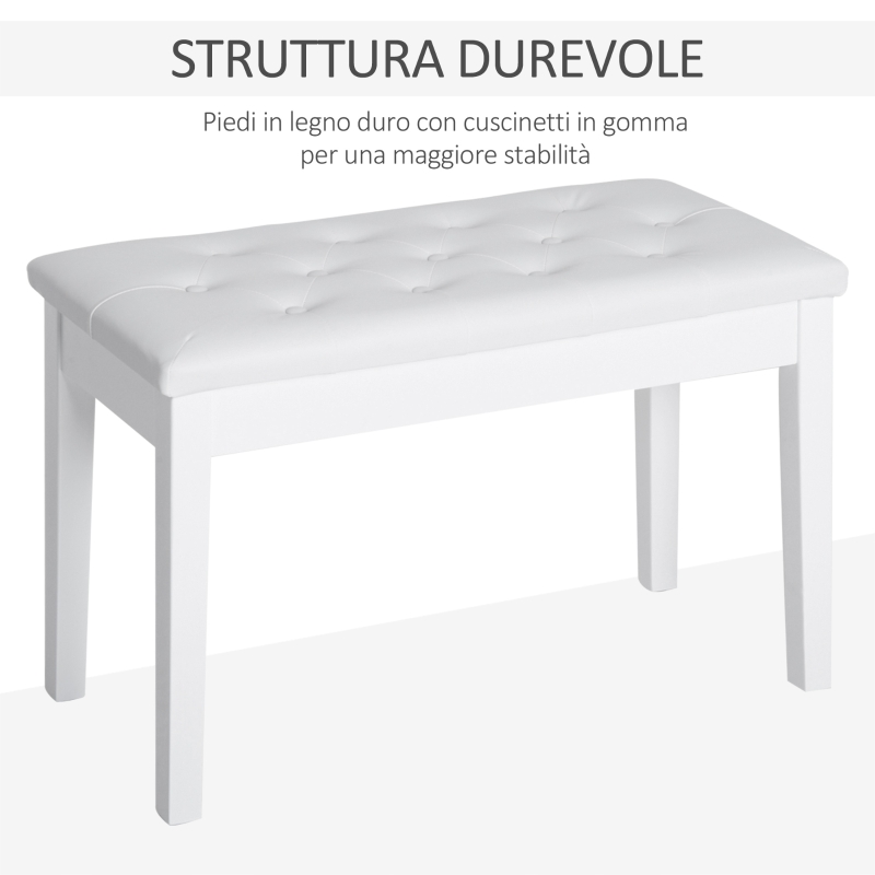 HOMCOM Sgabello Pianoforte Professionale con Vano Portaoggetti Ecopelle, Legno 76 × 36 × 50cm Bianco