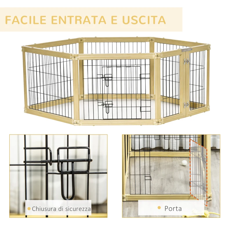 PawHut Box per Cani, Recinto per Animali, 6 Pannelli con Porta e Doppi Fermi, 70x62cm