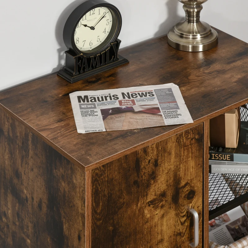 HOMCOM Support d'imprimante - caisson organiseur bureau - placard porte, 2 niches, grand plateau - panneaux particules coloris boisé métal noir