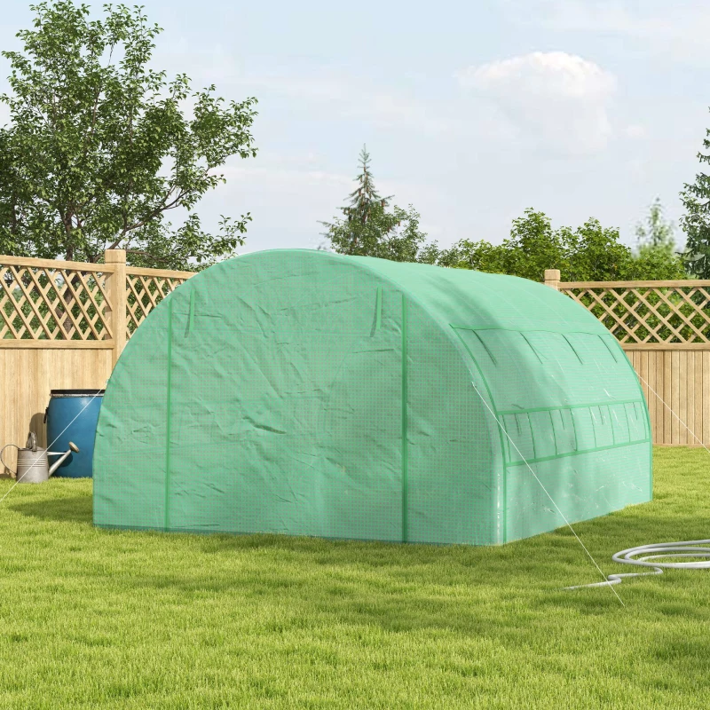 Outsunny Polytunnel Greenhouse Walk-in Grow House Tent with Roll-up Sidewalls, Zipped Door and 6 Windows, 3x3x2m Green