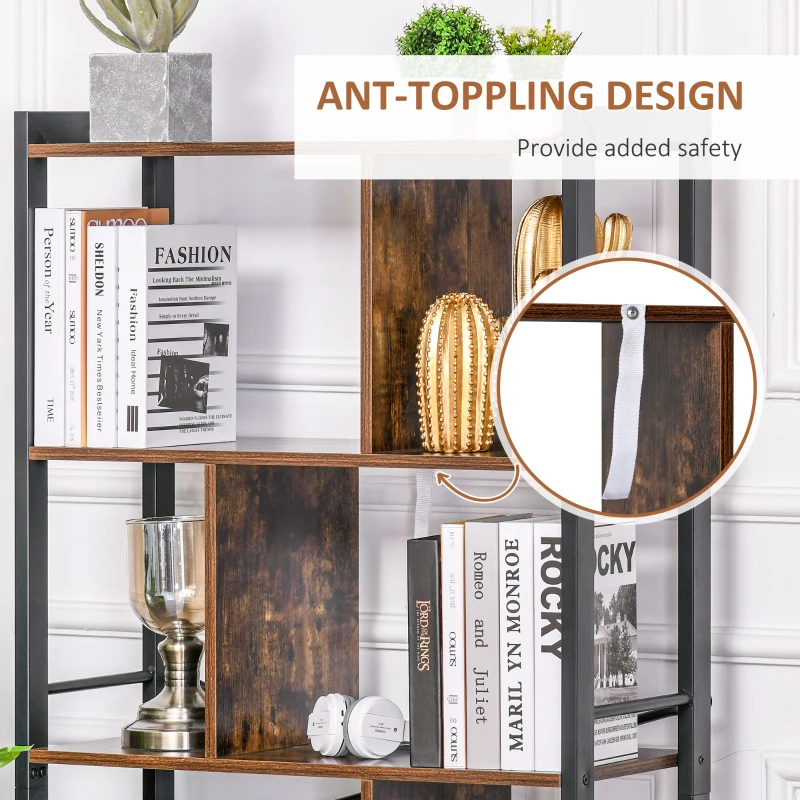 HOMCOM Industrial Bookshelf, Bookcase with 4-Tier Storage Rack furniture for Living Room Office Brown Black