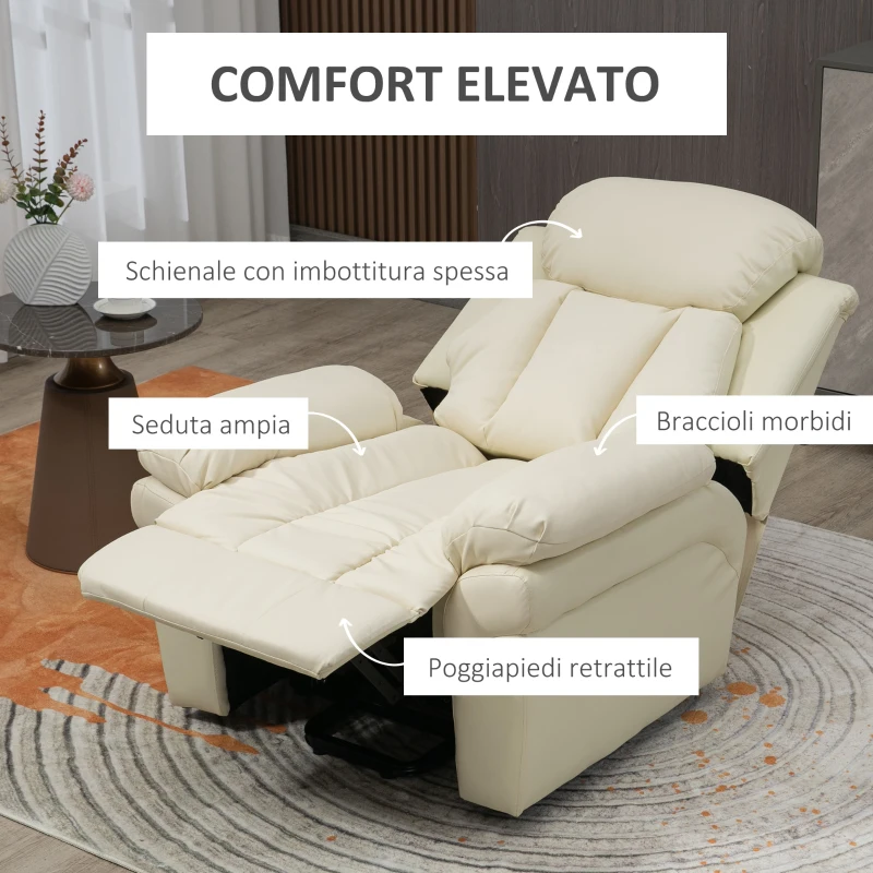 HOMCOM Poltrona Relax Alzapersona Elettrica con Imbottitura Spessa e Telecomando, 96x93x105cm, Crema