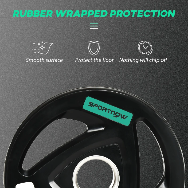 SPORTNOW Two 10kg Olympic Weight Plates, Tri-Grip Rubber-Coated Barbell Weights, with 5cm Holes, for Home, Gym, Office