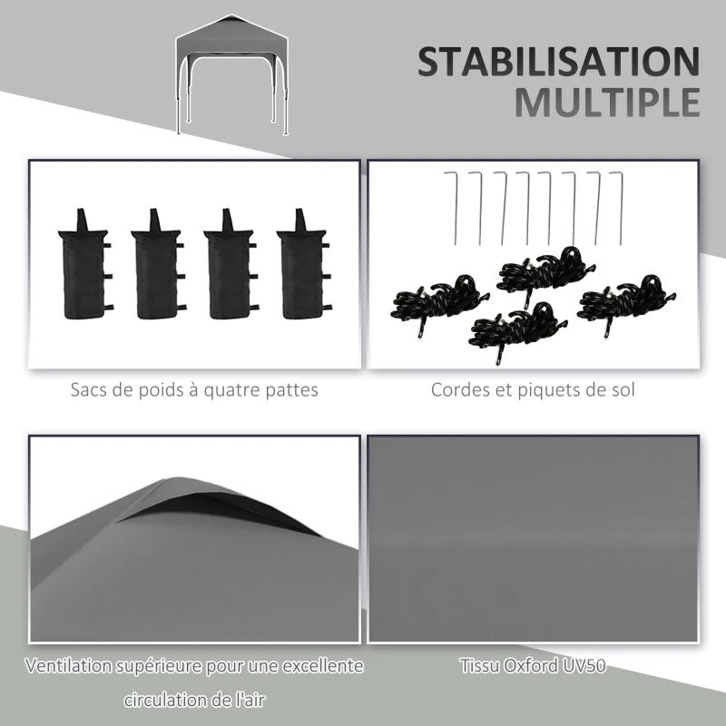 Outsunny Tonnelle de jardin Pop-up pliant 2,5 x 2,5 m hauteur réglable tissu Oxford anti UV50+ châssis acier sac de transport