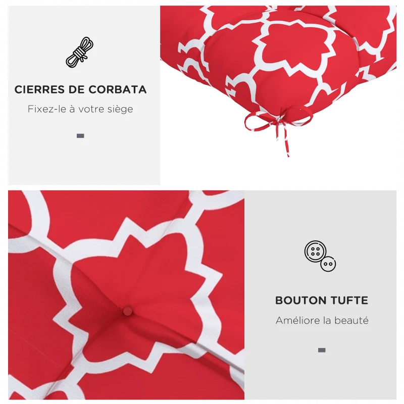 Outsunny Conjunto de Cojines para Sillas de Comedor y Jardín Impermeable y Anti-UV con 2 Cordones de Fijación 48x48x7 cm Rojo