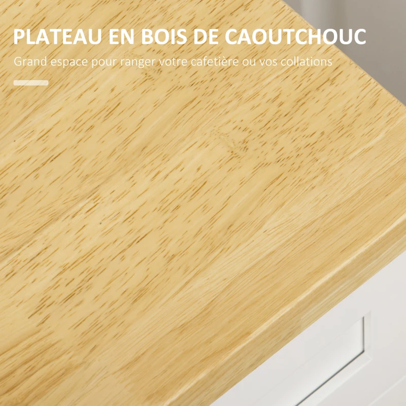 HOMCOM Desserte de cuisine à roulettes multi-rangements 1 tiroir 1 placard 1 portes-torchons blanc et plateau en bois