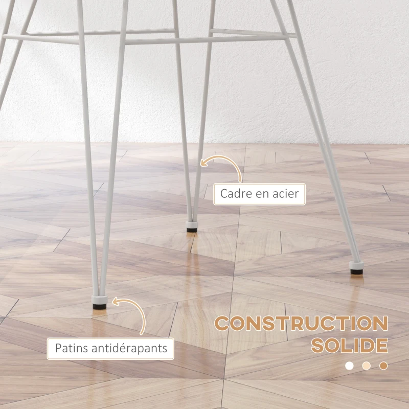 HOMCOM Lot de 2 chaises fauteuils de salle à mager design bohème assise en résine tressée piètement en acier blanc