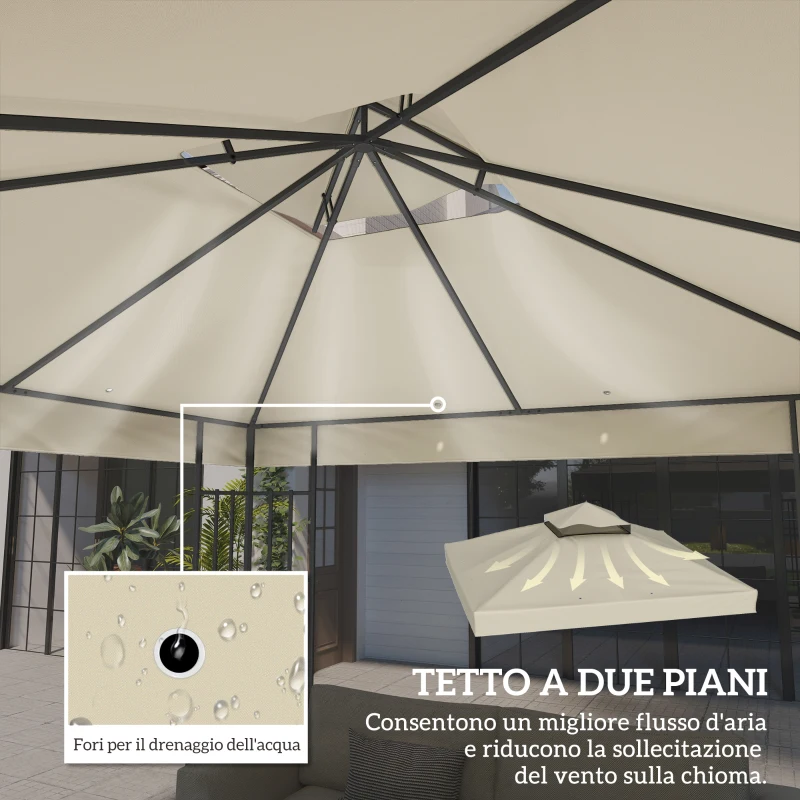 Outsunny Copertura per Gazebo da Giardino 3x3m, Tetto Sostitutivo UPF30+ a 2 Livelli in Poliestere, Crema