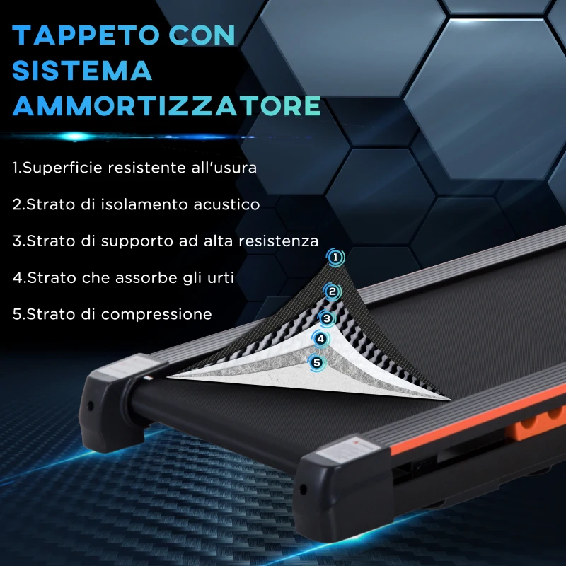 HOMCOM Tapis Roulant Elettrico Pieghevole Salvaspazio con Telecomando e Chiave di Sicurezza, 1-6 km/h, Potenza 0.5HP, 105x56x108.5cm