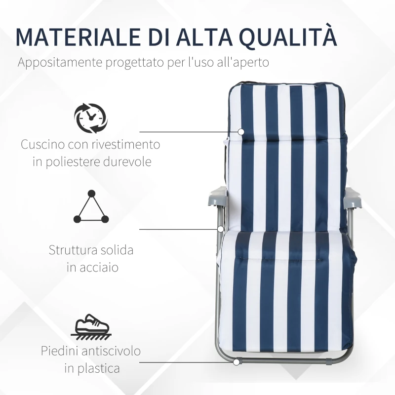 Outsunny Sedia Sdraio per Esterni da 2 Pezzi Pieghevole e Reclinabile, Lettino Prendisole con Cuscino Imbottito, Blu e Bianco