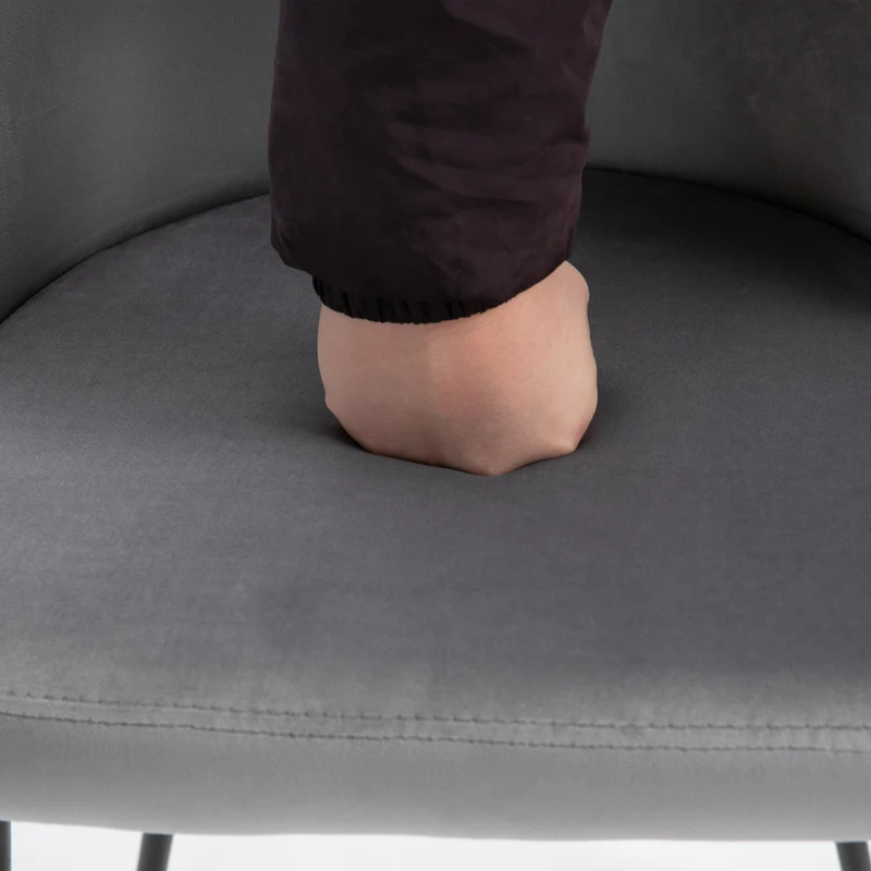 HOMCOM Set di 2 Sedie per Sala da Pranzo e Cucina Imbottite in Velluto, 49x50x77cm, Grigio