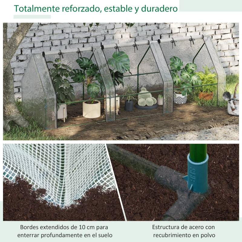 Outsunny Invernadero de Exterior Invernadero de Jardín 270x90x90 cm Tipo Caseta con 3 Ventanas Marco de Acero y Cubierta de PE 140g/㎡ para Cultivo Plantas Flores Tomates Blanco
