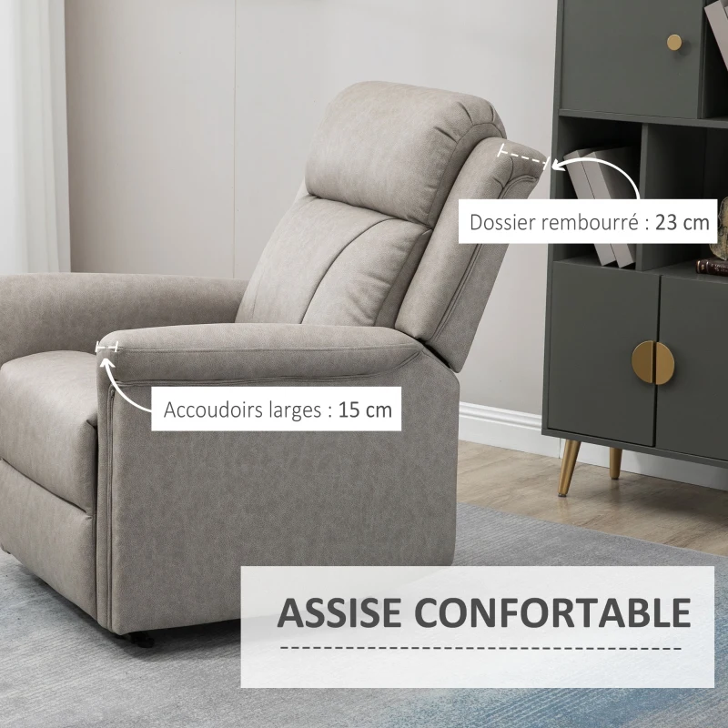 HOMCOM Fauteuil de relaxation inclinable 135° manuellement tissu en microfibre avec repose-pied gris(m-5)