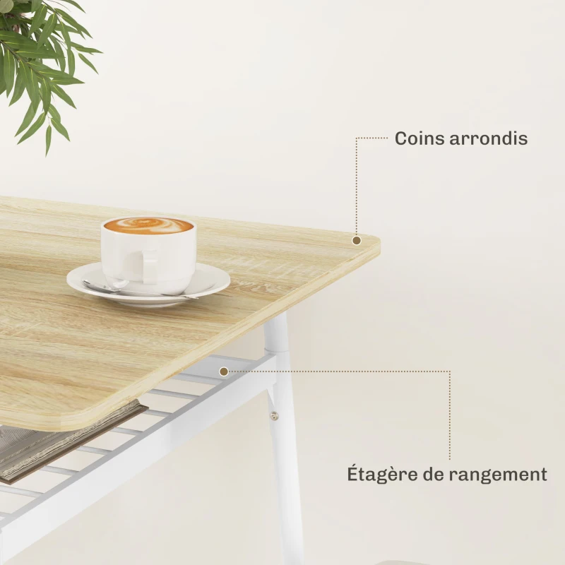 HOMCOM Ensemble table et chaises, table de cuisine avec chaises, structure en acier, avec 2 chaises encastrables, blanc chêne