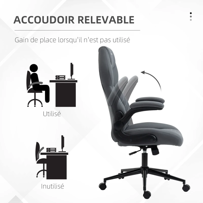 Vinsetto Fauteuil de bureau à roulettes chaise manager ergonomique pivotante hauteur réglable accoudoirs relevables gris