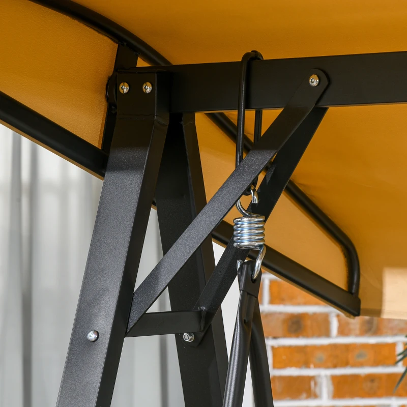 Outsunny 2 Seater Garden Swing Chair with Adjustable Tilting Canopy, Outdoor Hammock Bench with Steel Frame for Patio, 138 x 106 x 174 cm, Beige