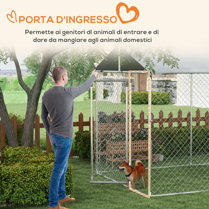 PawHut Kennel per Cani da Esterno con Tetto Impermeabile in Tessuto Oxford e Acciaio, 6x2.3x2.3m, Argento