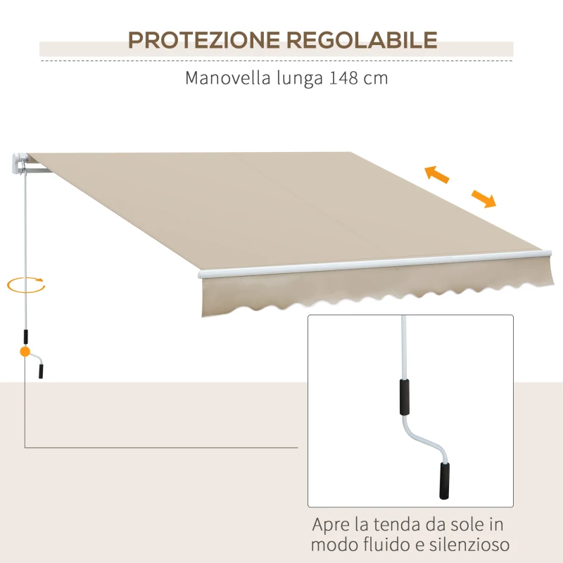 Outsunny Tenda da Sole per Esterno Avvolgibile a Bracci con Apertura a Manovella, 350x250 cm, Crema