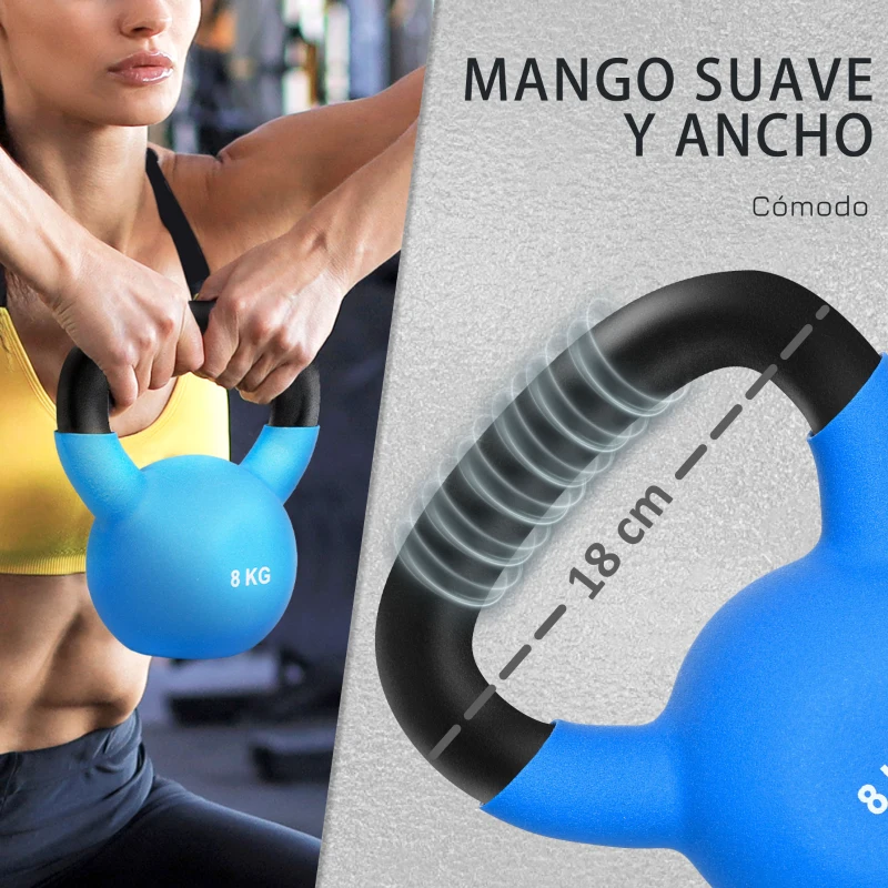 HOMCOM Pesa Rusa de 8 kg de Hierro Fundido con Revestimiento de Neopreno para Entrenamiento de Fuerza 20x13x23 cm Azul