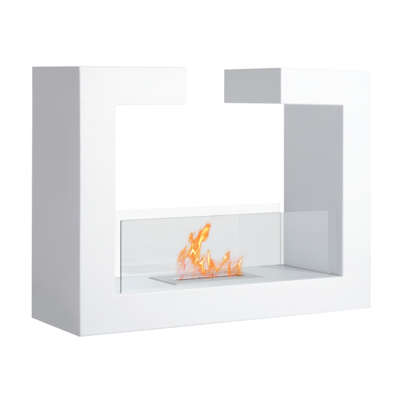 HOMCOM Caminetto a Bioetanolo da Tavolo 2000W in Acciaio Inossidabile Inodore con Vetro 78 x 25 x 58 cm Bianco
