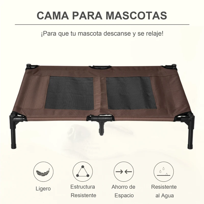 PawHut Cama para Mascotas con Zona de Malla Transpirable y Tela Oxford para Interior Exterior 92x76x18 cm Café
