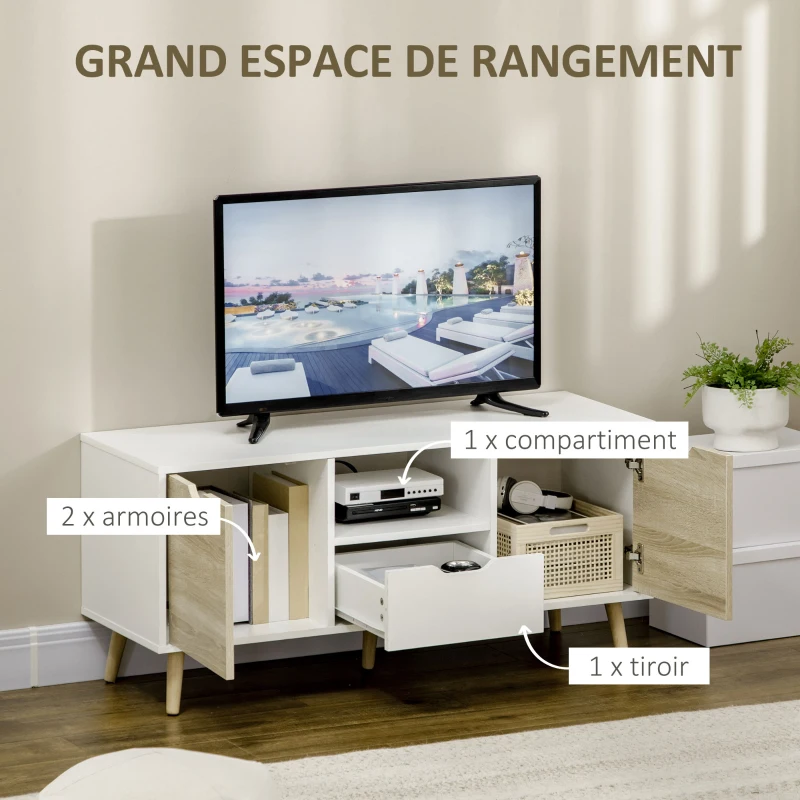 HOMCOM Meuble TV Banc TV Buffet bas Meuble de rangement sur pied avec 2 placards en Bois pour Chambre Salon 110 x 40 x 50 cm