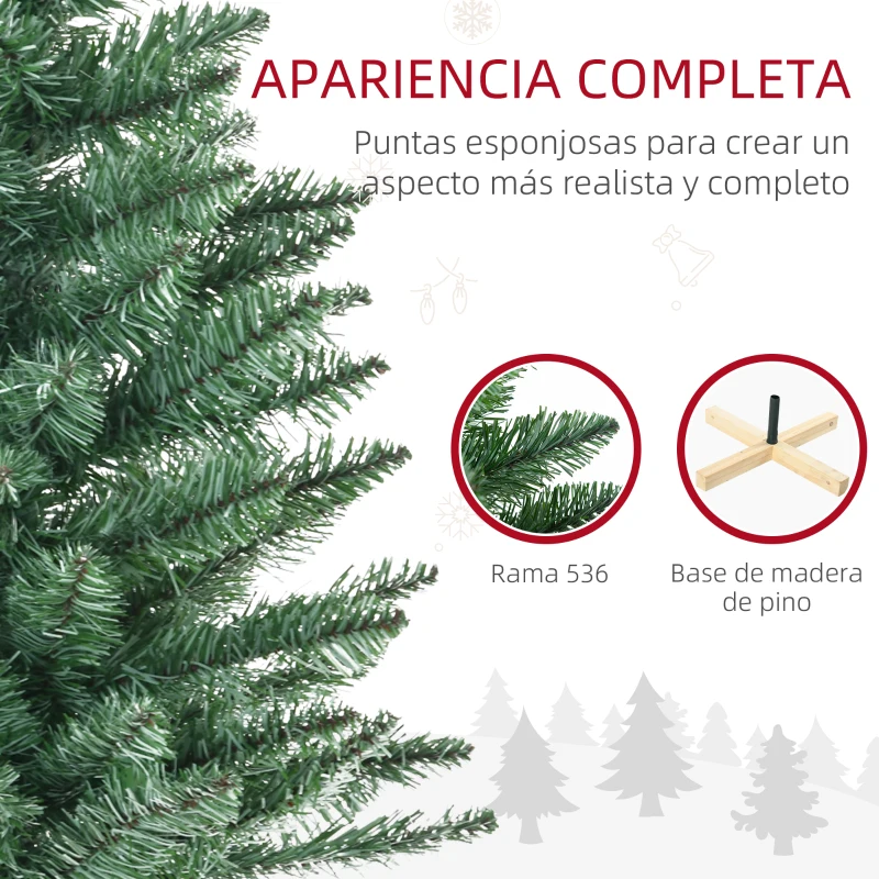 HOMCOM Árbol de Navidad Artificial 180 cm con 536 Ramas Apertura Automática y Base Cruzad de Madera Decoración Ø90x180 cm Verde