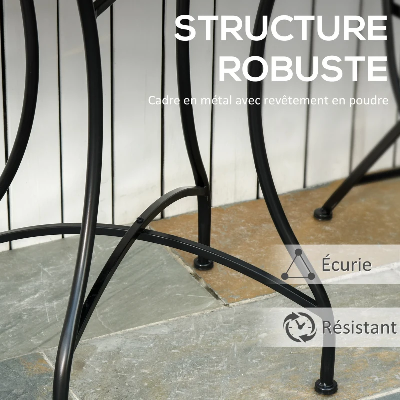 Outsunny Table Ronde Style Fer forgé Bistro Plateau mosaïque Motif Rose des Vents métal époxy anticorrosion Noir céramique