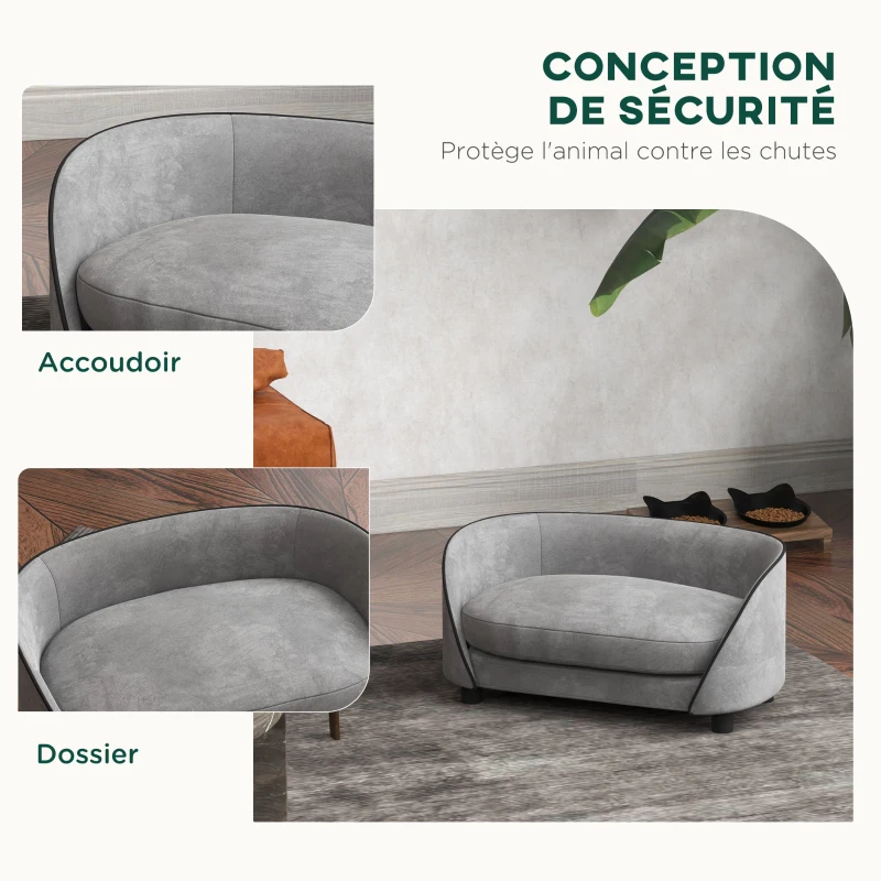 PawHut Canapé pour chien avec coussin doux housse amovible et lavable revêtement en velours néerlandais gris
