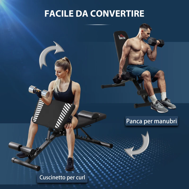 HOMCOM Panca Pesi Multifunzione per Palestra, Pieghevole e Regolabile 145x55x41-114cm - Nero