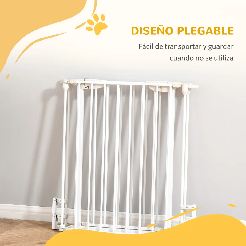 PawHut Barrera para Perros Plegable de 3 Paneles con Cierre Inteligente Barrera de Seguridad para Pasillo 180x74,5 cm Blanco