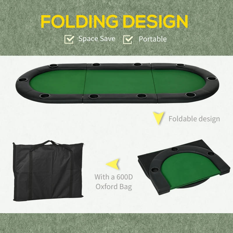 HOMCOM 200cmx90cm/79"x36" Classic 3 Folding Poker Table Foldable Poker Top 10 Seater Players Blackjack Table with Drink Holders Carry Bag