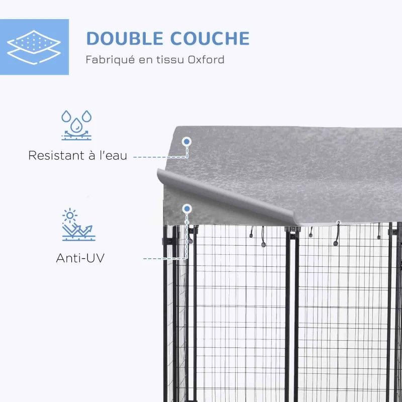 PawHut Chenil extérieur avec toit enclos extérieur pour chien conception verrouillable cadre en métal 120 x 120 x 138cm noir