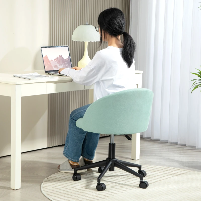 HOMCOM Chaise de bureau fauteuil de bureau en aspect velours rotative 360° hauteur assise réglable 56 x 59,5 x 66-75,5 cm vert