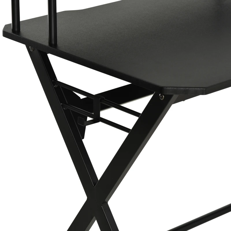 HOMCOM Gaming Desk Writing Racing Computer Table Workstation with Headphone Hook Curved Front Adjustable Feet for Home Office Use 140 x 60cm