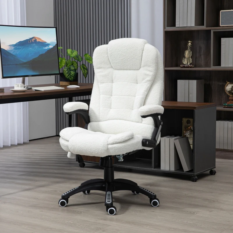 Vinsetto Sedia da Ufficio Massaggiante e Regolabile con Telecomando, in Tessuto Teddy, 67x74x107-116 cm, Bianco